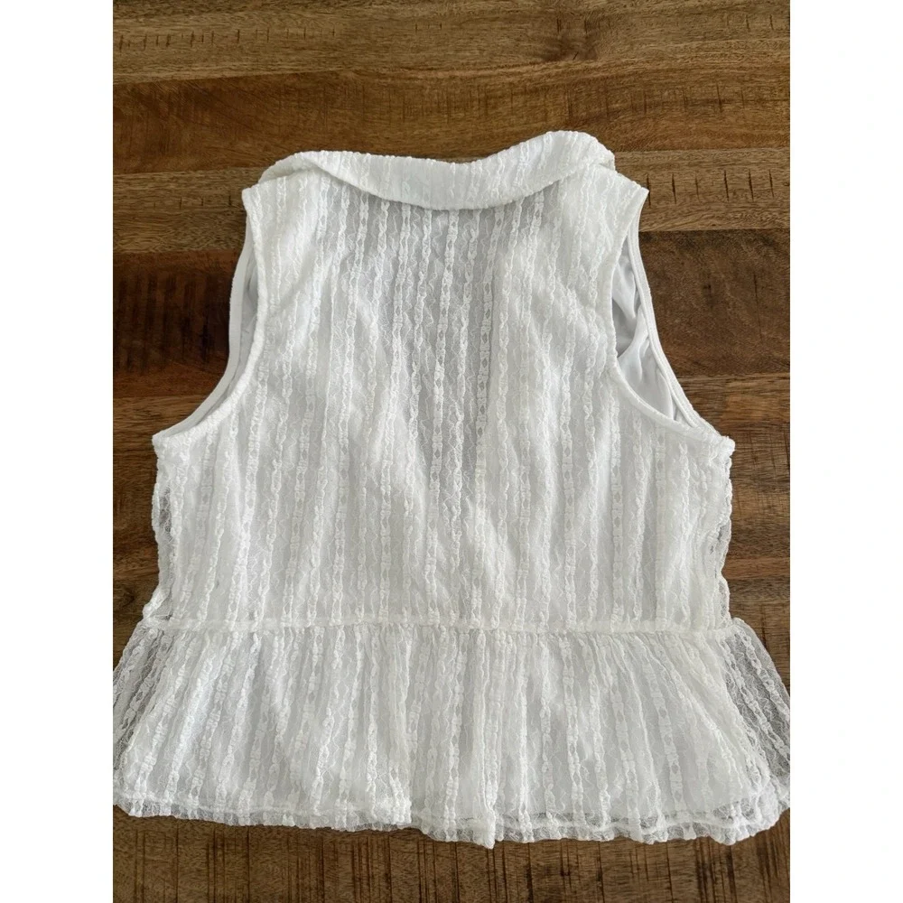La Peche Lace Peplum Vest Top XL White Sheer Tie Front Cottagecore Boho Bridal - Picture 4 of 6